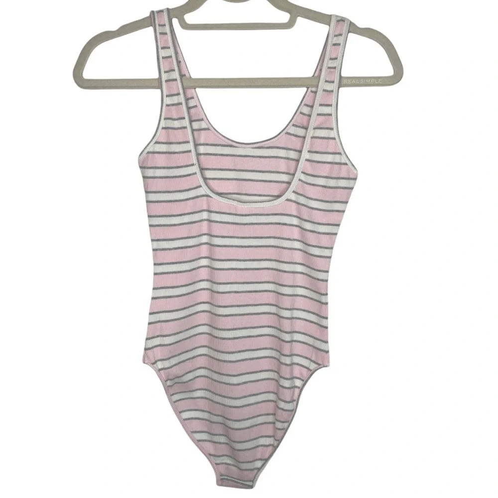 AMERICAN Apparel Pink Striped Bodysuit Size Small - Picture 2 of 4